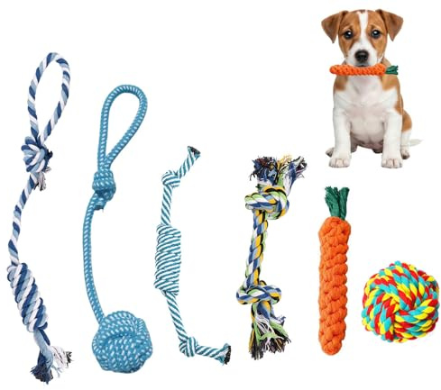 Helweet Hundespielzeug Seil, Hundespielzeug Set, Seilspielzeug für Kleine Hunde, Hundeseile Spielzeug, für Welpen, Kleine, 6 Stück