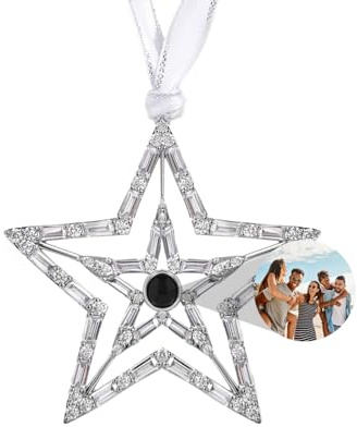 Custom Photo Ornament for Christmas Tree Personalised Decoration with Picture Inside Hanging Double Star Projection Pendant 2025 New Home Decor for Xmas Party Memorial Gifts for Family