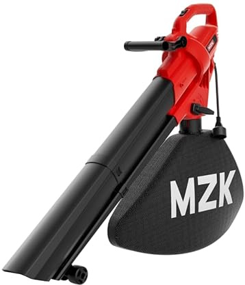 MZK Souffleur de feuilles électrique 3 en 1 filaire, aspirateur à feuilles et broyeur de feuilles, 460 CFM, 169 MPH flux d'air, souffleur filaire avec sac de collecte de feuilles de 30 L pour cour