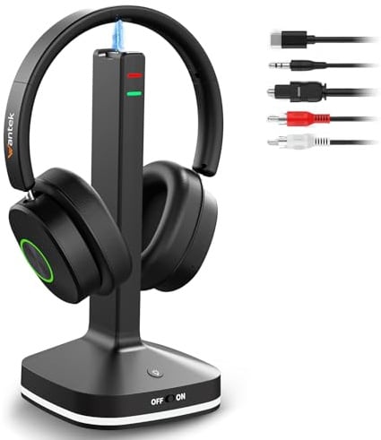 Wantek Funkkopfhörer für Fernseher, Kabellose TV-Kopfhörer für Senioren mit Sender-Ladestation, Ohne Audio-Verzögerung, Bluetooth 5.4, Over-Ear Kopfhörer mit 3 Audiomodi