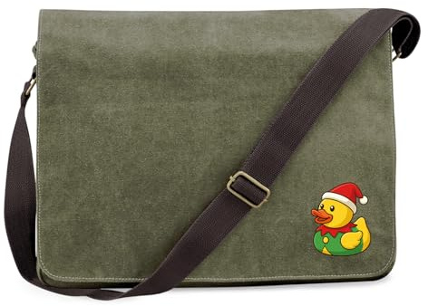 Huuraa Umhängetasche Quietscheente Wichtel Gummiente Elfe 14 Liter Military Green Canvas Laptoptasche Geschenkidee