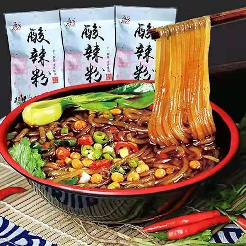 Chongqing specialty hot＆sour sweet potato vermicelli, Hot pot noodles, Dry rice noodles, Spicy red oil vermicelli, Delicious sour soup, leisure snack foods, Chinese Luosifen, potato flour (3packs)