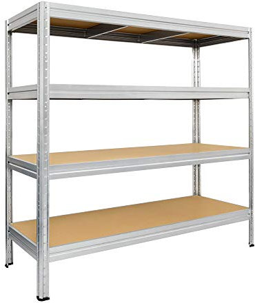 GIASTA - Scaffale ROBUSTO 200 x 60 in legno e metallo Zincato per carichi pesanti portata 500Kg a ripiano per 4 ripiani montaggio facile ad incastro