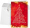 50 Premium Weihnachtskarten mit Umschlag Set für Firmen, hochwertige Klappkarten 12 x 19 cm groß, internationale Weihnachtsgrüße Wordcloud-Baum rot