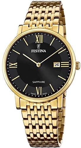 Festina Uhr Für Herren F20020/3 Swiss Made Gold Edelstahl Case GoldEdelstahl Band
