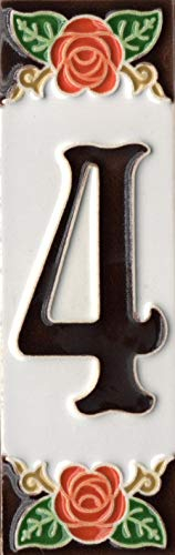 Hausnummern, italienische Keramik-Zahlen und Buchstaben, Orangen-Rosen-Design, Fliesengröße: 15 cm x 5 cm (Nummer 4)