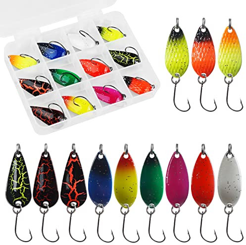 Trout Fishing Spoon Lure Set Single Hook Trout Lures Hard Metal Baits Mini Fishing Jig Spoon Lures for Perch Char Crappie