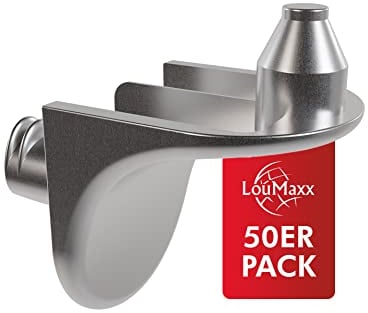 LouMaxx taquet etagere 5mm avec double téton – Lot de 50 taquets pour étagères – support etagere meuble en zamak nickelé, fixation stable pour armoires et étagères
