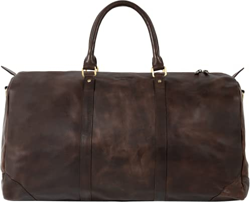HOLZRICHTER Berlin - Weekender aus Leder für Herren (No 8-2), Reisetasche 30x57x28 cm, Handgefertigte Echtleder Umhängetasche mit Schultergurt, für Handgepäck, Marone