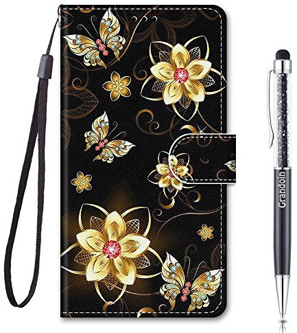 Grandoin Coque pour Xiaomi Redmi Note 10 4G / Note 10S, Mode Créatif Effet Bookstyle Désign Étui de Protection Housse en PU Cuir avec TPU Silicone Souple Phone Case (Diamant d'or)
