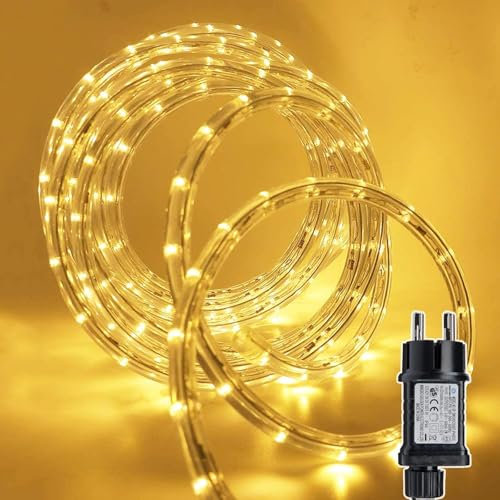 Gresonic 200LED 10M Lichterschlauch Aussen, Lichterkette mit Strom, Led Schlauch 8 Modi (Warmweiß, 200LED)