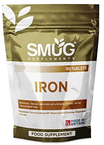 SMUG Supplements Iron Tablets - 180 High Strength 14mg Pills - Helps Support Energy Levels and Tackles Tiredness - Suitable for Men and Women - Vegan Friendly - Made in Britain
