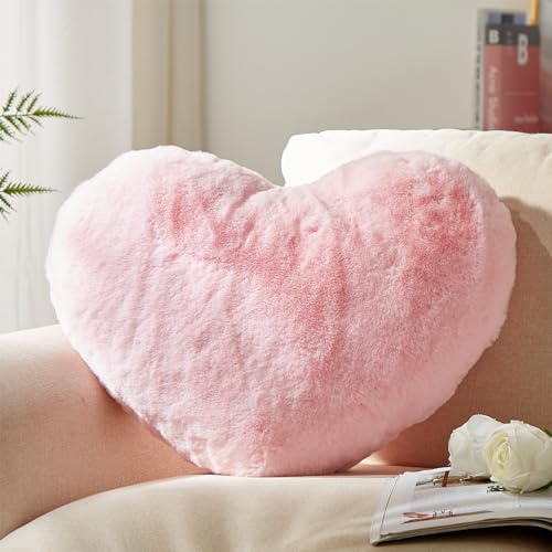 YRXRUS Cuscino a forma di cuore, cuscini a forma di cuore rosa, regalo per amore, 35 x 43 cm, grandi cuscini a forma di cuore, in finta pelliccia di coniglio, decorazione per la stanza, soggiorno,