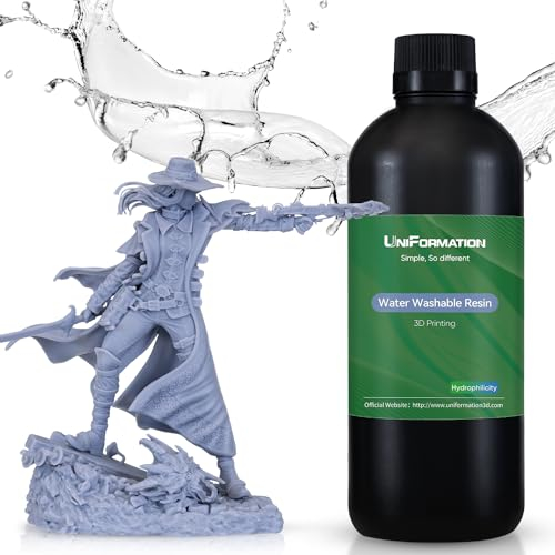 Uniformation Water Washable Resin for 3D Printer- Rapid UV Curing 405nm Standard Photopolymer Resin - Easy to Clean and Cure, Non-Brittle, Low Odor (X61 Grey, 1000g)