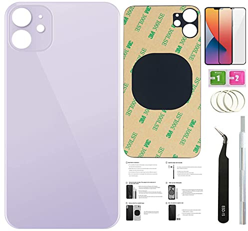 12 Rückglas für iPhone 12 Backcover Glas (6,1 Zoll) mit vorinstalliertem Klebeband + Installationsanleitung + Reparaturwerkzeuge + Displayschutzfolie (lila)