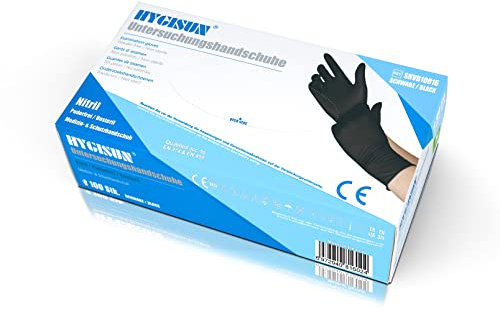 HYGISUN Einweghandschuhe Nitril 100 Stück/Box, puderfrei, Einmalhandschuhe, Untersuchungshandschuhe, Handschuhe schwarz in Gr. S, M, L, XL (M)