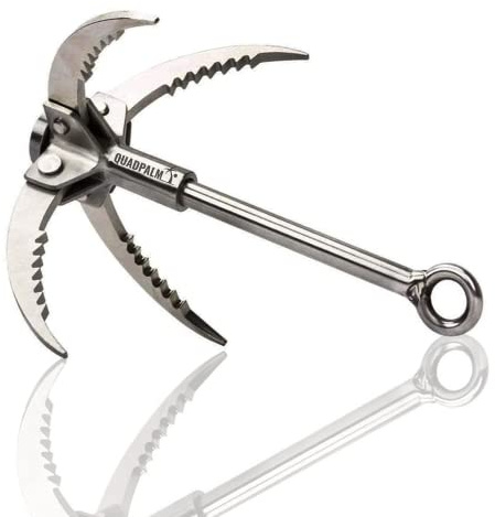 QUADPALM Grappling Hook - Stainless Steel, Foldable, Multifunctional - Silver