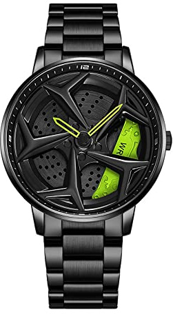 RWXCOW Herren Uhr Kreativ Armbanduhren,Autorad Felgennabenuhr,Auto Rad Felgen Nabe Uhr, Männer Sport Wasserdicht Custom Design Armbanduhr,3D Auto Rad Felge Nabe Quarz Herrenuhr
