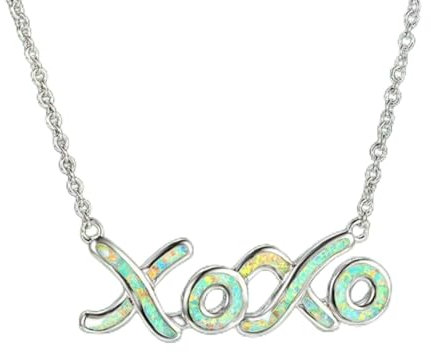 BIOLIVING Cute Female White Opal Pendant Necklace Rose And Gold Silver Color Chain Necklaces For Women Simple Letter Xoxo Wedding Necklace