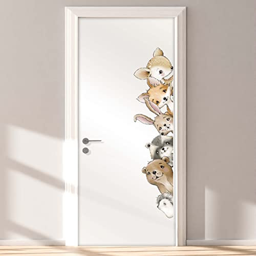 WANDKIND Türaufkleber Kinderzimmer | handgezeichnet | AUFKLEBER Türen Kindergarten | Babyzimmer Tür Sticker Deko Wanddeko (Türgriff Links, T104 Waldtiere)