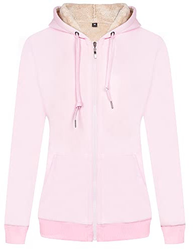 LBL Veste Polaire Femme Chaud Doublure Polaire Zippée à Capuche Sweat-Shirt Manches Longues pour Hiver Rose Claire XL