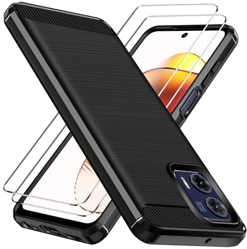 ivoler Hülle für Motorola Moto G73 5G mit 2 Stück Panzer Schutz Glas, Militärischer Stoßfest Handyhülle, Dünne Weiche TPU Silikon Kratzfest Schutzhülle Anti-Fingerabdruck Case, Schwarz