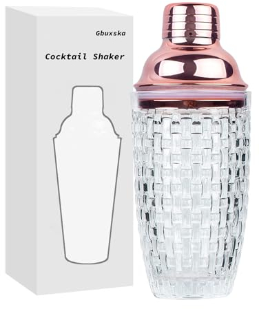 Gbuxska Glass Cocktail Shaker Set for Bars, Whiskey, and Drinks - Rose Gold, 13 oz
