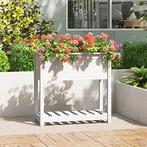 homiuse Jardinera con Estante Madera Maciza Pino Blanco 82,5x34,5x81 cm Jardinera Madera Pared Jardineras Exterior Huerto Urbano Exterior Raised Bed Huerto Vertical Madera Jardinera Elevada