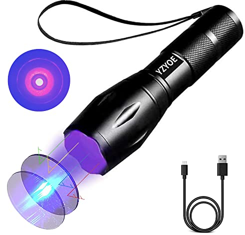 YZYOE 365 nm Black Light Flashlight Powerful Rechargeable,Fluorescent Agent Detection Lamp, Jade, Jewelry, Paper Money, Fungal Detector,LED UV Flashlights 1 Mode Detection Light.