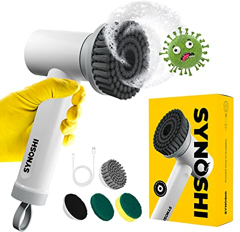 Brosse de Nettoyage électrique Synoshi avec 3 têtes interchangeables et 2 Vitesses, Brosse sans Fil pour Nettoyer la Salle de Bain, Le carrelage, la Voiture, Le Sol, la Cuisine et Bien Plus Encore