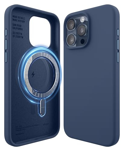 elago Magnetische Silikonhülle Kompatibel mit iPhone 15 Pro Max Hülle, Kompatibel mit MagSafe Alles Zubehör, Integrierte Magnet,Premium Silikon, Ganzkörper Schutzhülle [5 Lagige Struktur] (Dunkelblau)