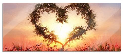 Pixxprint Glasbild Panorama, Wandbild aus Echtglas, Herz aus Bambus, 100x40 cm, inkl. Aufhängung und Abstandshalter