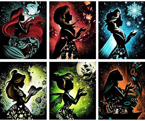 NAIMOER 6Packs Cartoon Diamond Painting Kits für Erwachsene Kinder, 5D Prinzessin Diamant Painting Bilder, Diamond Painting Prinzessin Erwachsene Diamond Malerei Set für Home Dekor 30x40cm