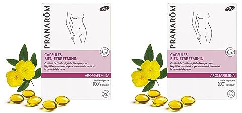 Pranarôm Bien-être Féminin Huile végétale d’onagre pour l’équilibre menstruel et le maintient de la santé et la beauté de la peau Aromafemina 30 Capsules (Lot de 2)