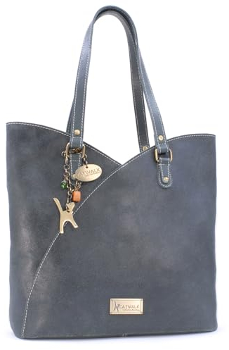 Catwalk Collection Handbags - Große Schultertasche für Damen - Tulpenförmig Tote Bag - Antikleder Leder - für Notizbuch A4 - ABIGAIL - Grün
