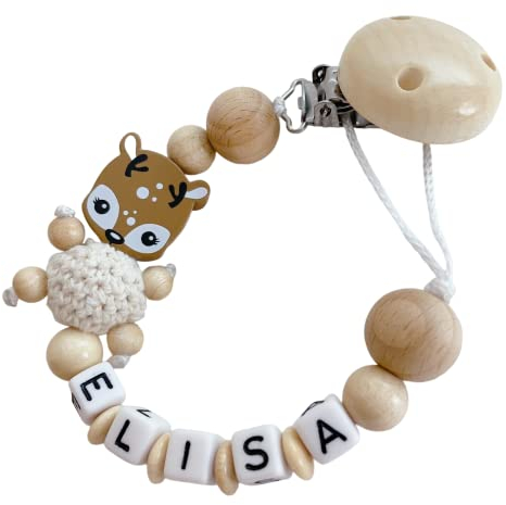 personalisiertes baby geschenk mit Namen für Mädchen oder Junge Baby Geschenk personalisiert zur Geburt & Taufe Reh Natur Holz (Reh Beige)