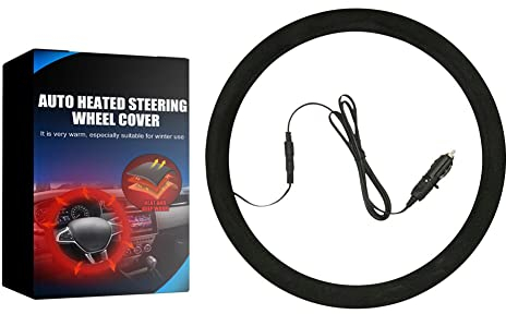 Surakey Beheizter Lenkradbezug – 12V Auto-Lenkrad-Heizung,Winter Auto Lenkradhülle,Handwärmer,Schnelle Heizung Lenkradbezug Warme Lenkrad Abdeckung mit Zigarettenanzünder für 36,8-39,8 cm Lenkräder