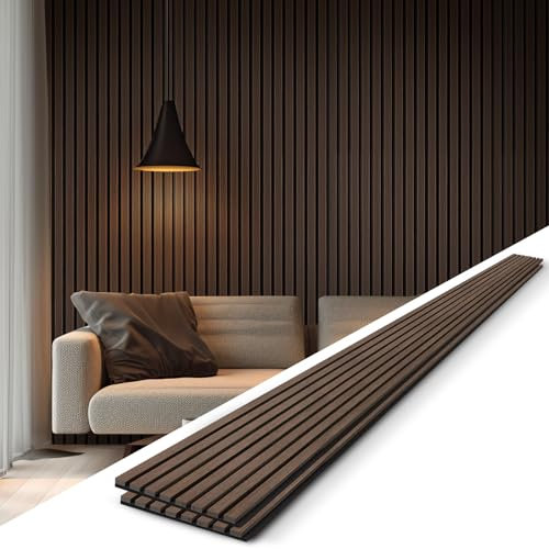 Soundsbay® Akustikpaneele 2er-Set Akustikplatten Lamellenwand aus Holzfunier und Filz Holzpaneele Wand | Moderne Wandpaneele, 240 x 32 cm, Dunkle Walnussfarbe