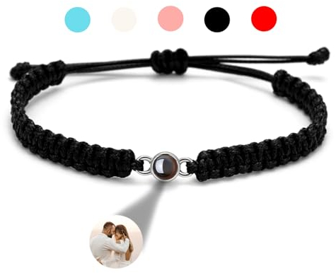 GGKAFACOI Projektion Armband Mit Foto, Personalisiertes Projektions-Bild Im Stein Für Paare, Freund & Freundin (X1-Silber, Pro-Kreis)
