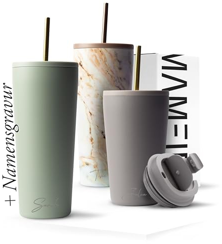 MAMEIDO Thermobecher personalisiert 700ml - Kaffeebecher to go mit Namen aus Edelstahl doppelwandig isoliert, auslaufsicher - Namensgravur als personalisiertes Geschenk (Desert Sage, 0,7l)