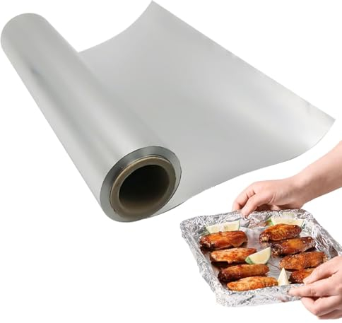 Alufolie Grillfolie,Frischhaltefolie,BBQ Folie,Extrabreite Alufolie, 60M x 30CM Backen von Alufolie,Alufolie Nachfüllrolle für Catering, Verpacken, Backen, Kochen,Grillen, Zuhause, Küche