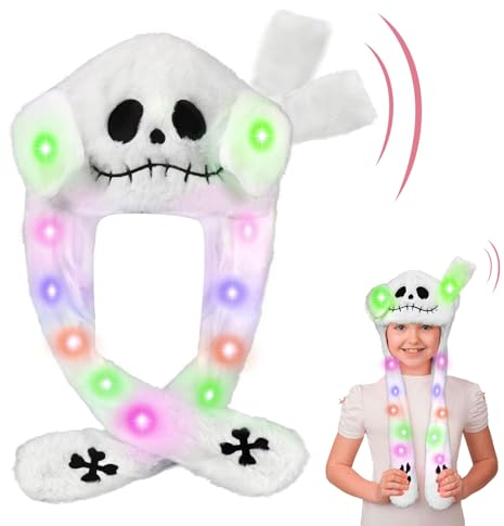 Leuchtende Mütze mit Beweglichen Ohren, Plüsch LED Mütze mit Wackelohren, Lustige Hüte Wackelohr Mütze mit LED Mütze mit Ohren für Mädchen Damen Halloween Weihnachten Geburtstag Cosplay Geschenk