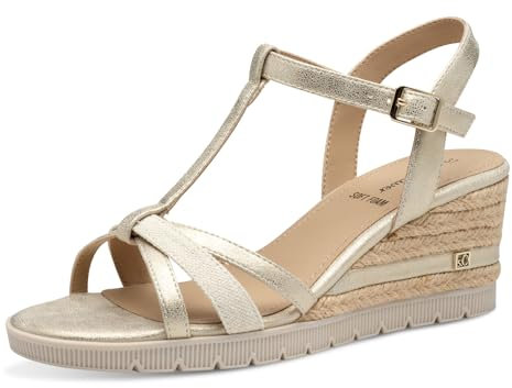 s.Oliver Damen Sandalen mit Keilabsatz mit verstellbarem Riemchen Sommer, Gold (Champagne Comb), 39 EU