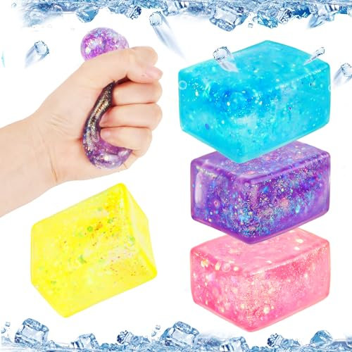 4 Stück Stressballs für Kinder und Erwachsene, Eiswürfel-Fidget Toys, Squeeze Cube Stressbälle, Cube Anti Stress Spielzeug für Jungen-Mädchen