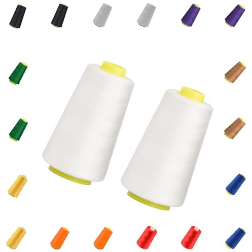 TMRBBesty Ricami Tessili - Filo da Cucito per Macchina da Cucire, Filo da Cucito Bianco, Filo da Cucito Poliestere - 2 Pack 5484m, Antistrappo, Robusto e Durevole