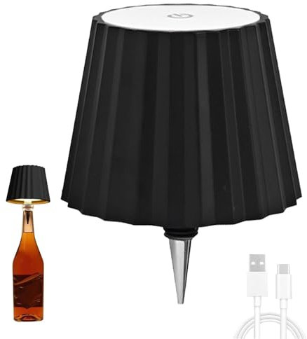 JSSFSS LED Wine Bottle Lamp 1800mAh USB Rechargeable Table Light 3 Colors Dimmable Wine Bottle Light Touch Control Cordless Decorative Wine Bottle Night Light for Bar Restaurant Bedroom-Black