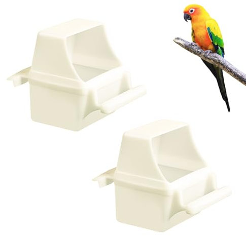 Bird Cage Feeder, 2 Pcs Plastic Bird Cage Feeding Dish Bowls Hanging Parrot Water Food Feeder Cups for Small Birds Pigeons Parakeet Canary Sparrow Cockatiel (White D)