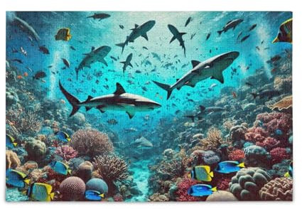1000 Pieces Jigsaw Puzzle Sharks and Coral Underwater World Jigsaw Puzzles Funny Puzzle for Adults