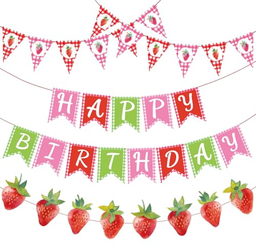 Homarkable Erdbeer Geburtstagsdekorationen,5 teiliges Erdbeer Geburtstagsbanner Set,Berry First Birthday Deko für Mädchen,Erdbeer Babyshower Dekorationen
