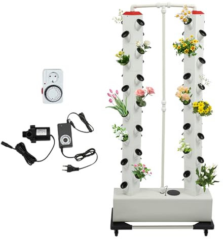 OUKANING Vertikal Hydroponik Turm mit 30L Wassertank - Hydroponic Growing System 56 Pods Garten Hydrokultur Anbausystem Aeroponik Anbauset Aeroponics Growing Kit für Kräuter, Obst und Gemüse